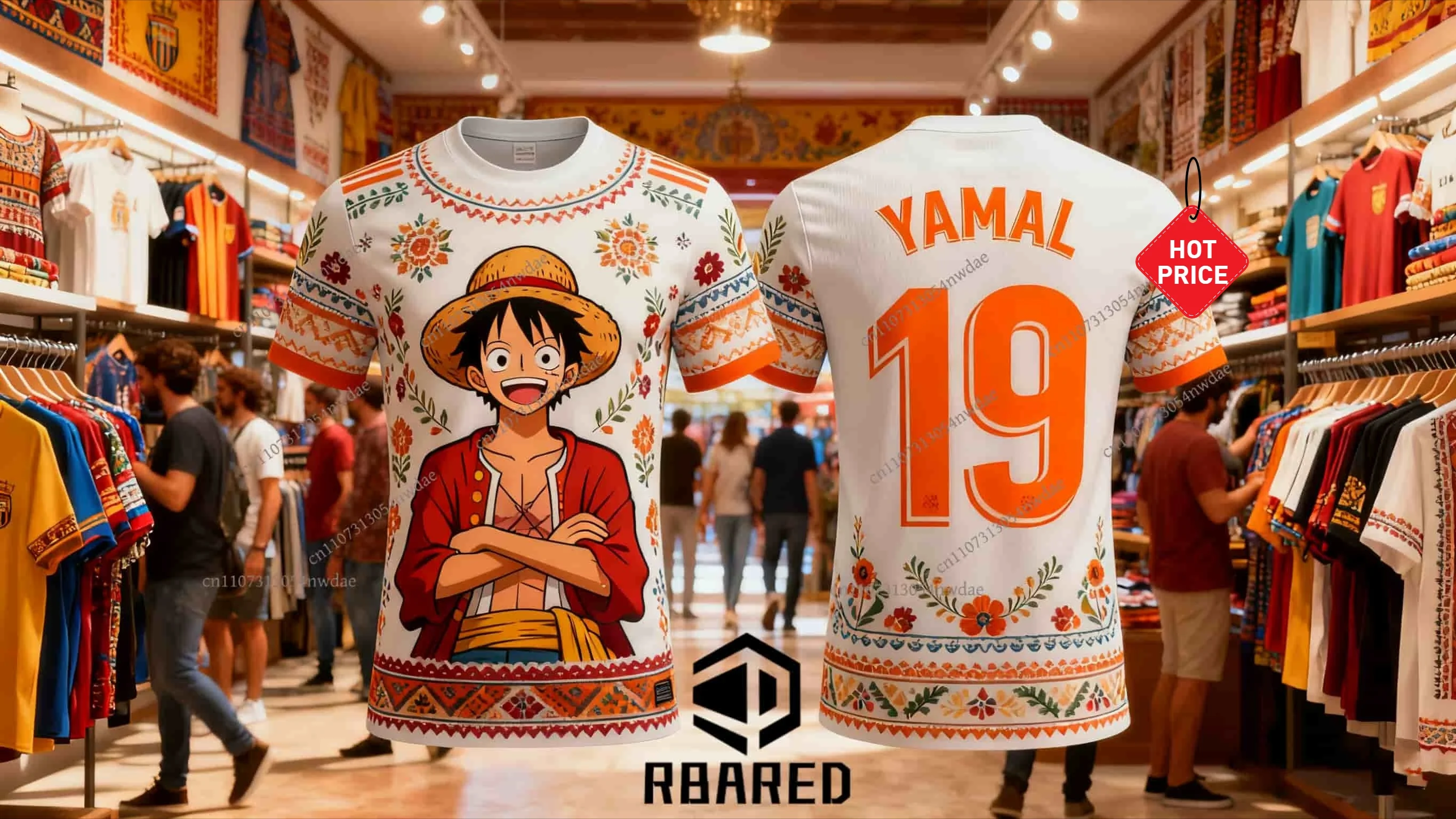 قطعة واحدة YAMAL No.19 AI الإسبانية العصرية مجردة الكتابة على الجدران ثلاثية الأبعاد مطبوعة لكرة القدم تي شيرتات قصيرة الاكمام للجنسين ، لينة ، عادية وملابس رياضية #2