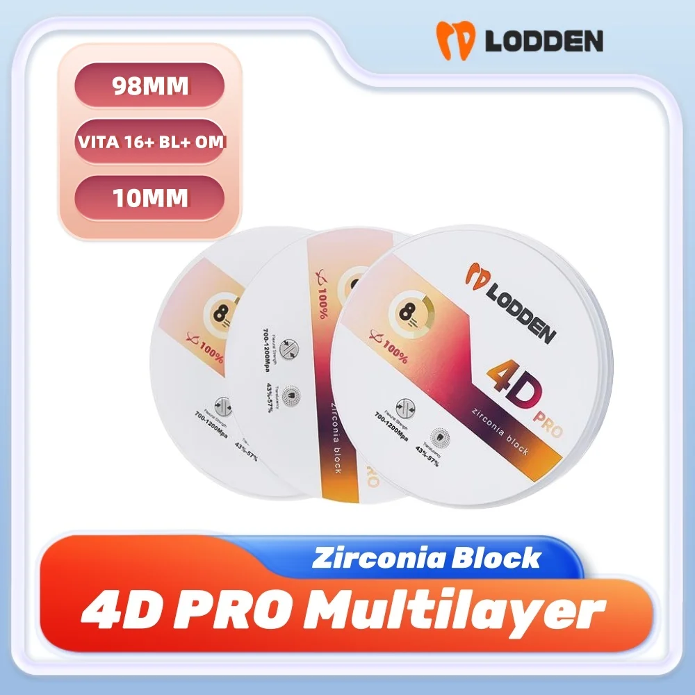 

Lodden Dental Zirconia Block 4D Pro Multilayer Denture Lab Materials Vita 16 Colors for CAD CAM 98*10mm Open System