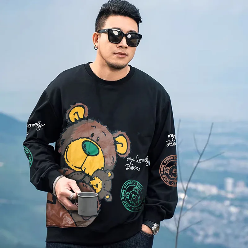 Extra large men spring autumn new item cartoon casual loose round neck pullover plus fat long sleeved sweatshirt 200kg 15xl