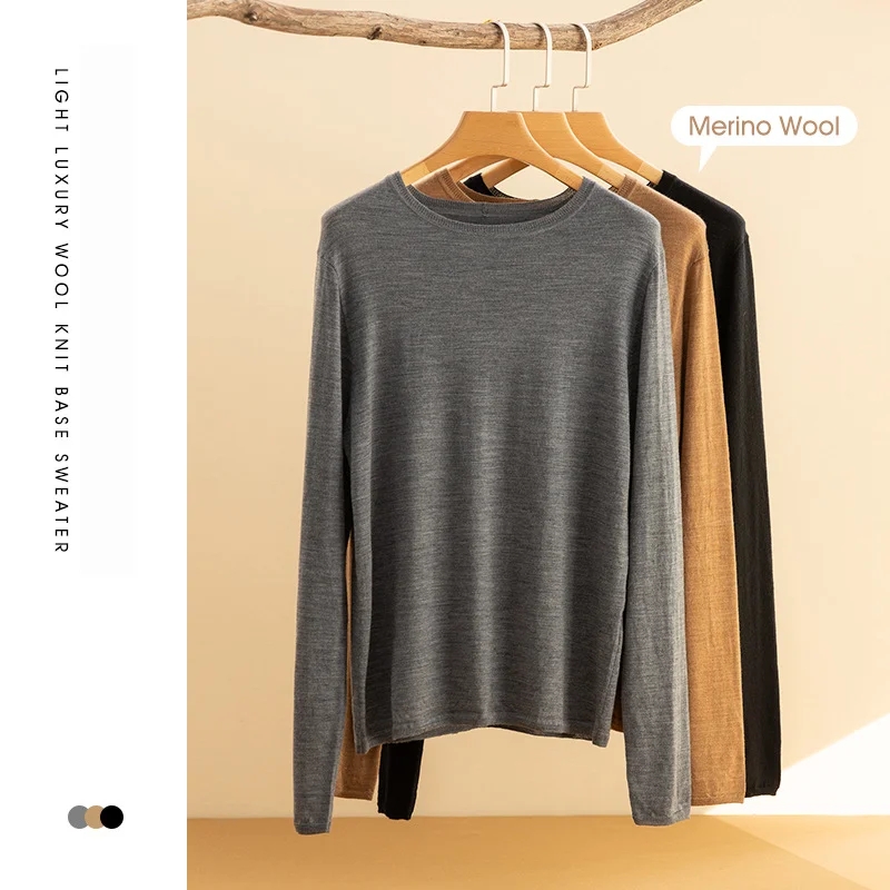 Birdtree-suéteres básicos informales para mujer, jerseys suaves de lana merina 100%, cuello redondo, moda de otoño e invierno, nuevo Top T49710QM, 2024