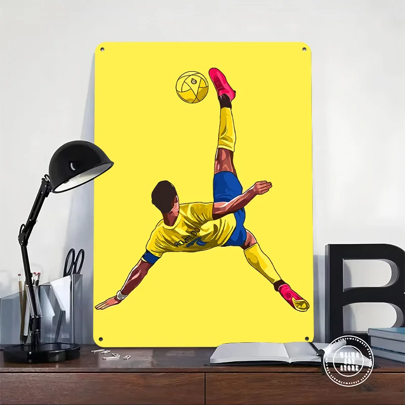 Cristiano Ronaldo Bicycle Kick Illustration 3D Texture Printed Poster Custom Vintage Metal Tin Plate Sign for Wall Art House