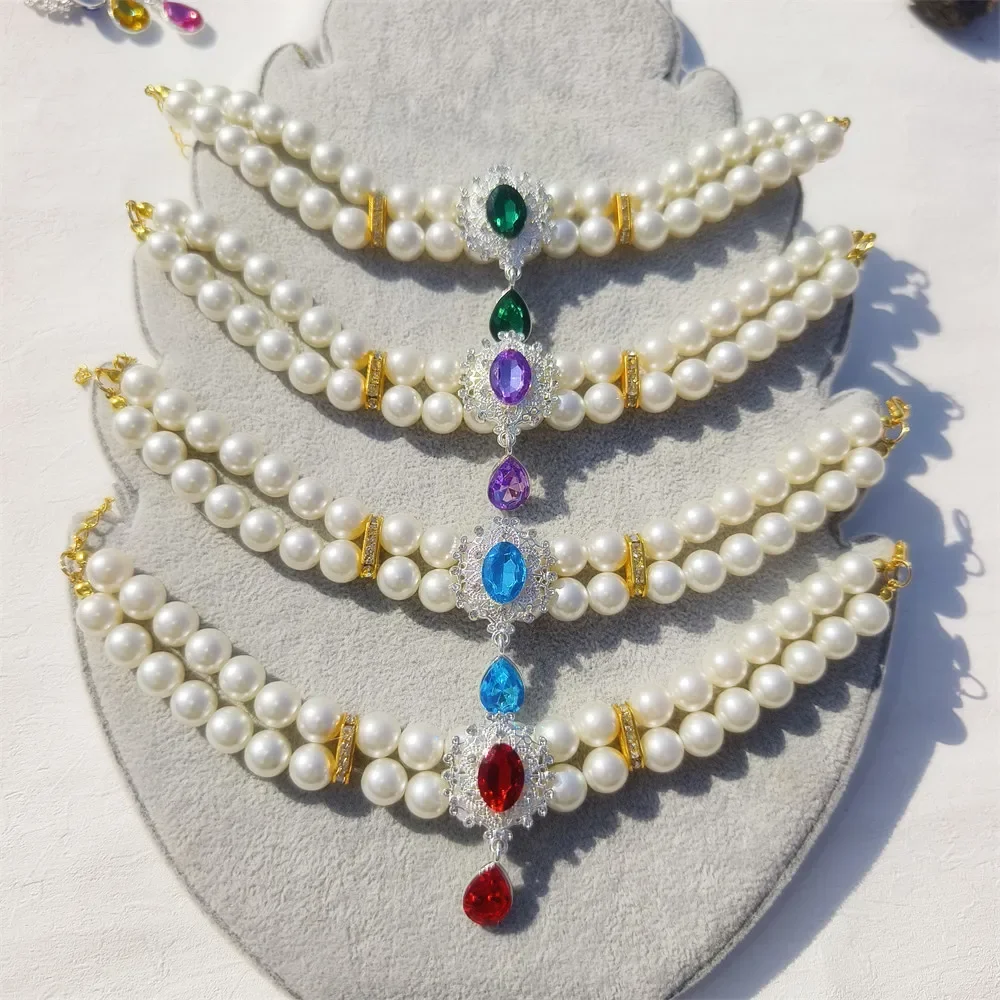 Pet Accessories Double Layer Pearl Pet Necklace Sweet Flower