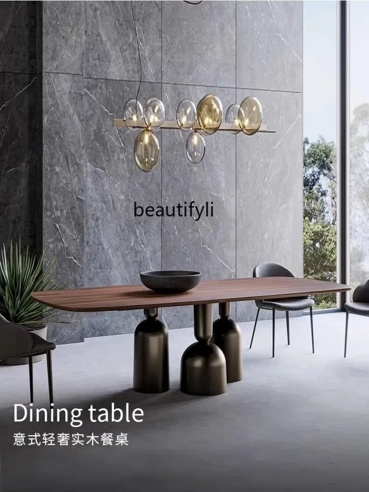 

zqxItalian Minimalist Light Luxury Solid Wood Dining Table Designer Log Workbench Creative Office Conference Table Fashion Desk