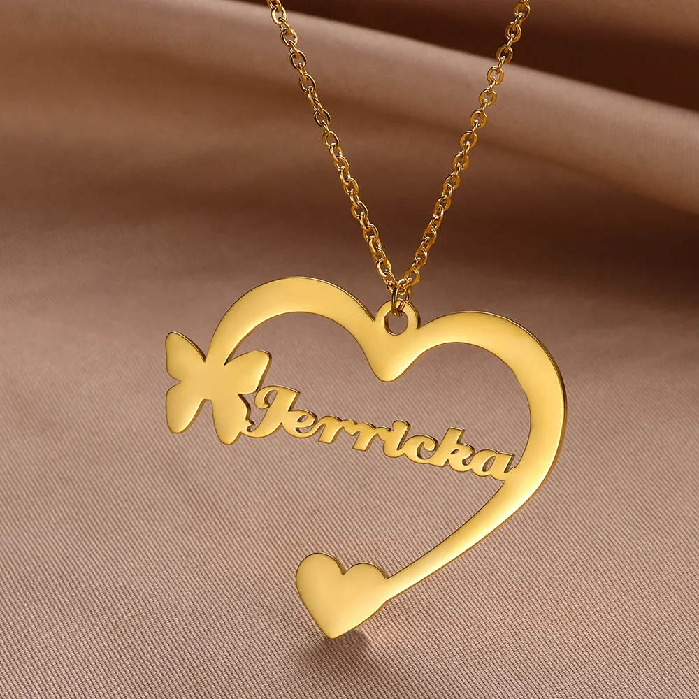 Butterfly Necklace Half Heart Collar Name Customized Necklaces For Women Men Personalizado Stainless Steel Jewelry Party Gifts