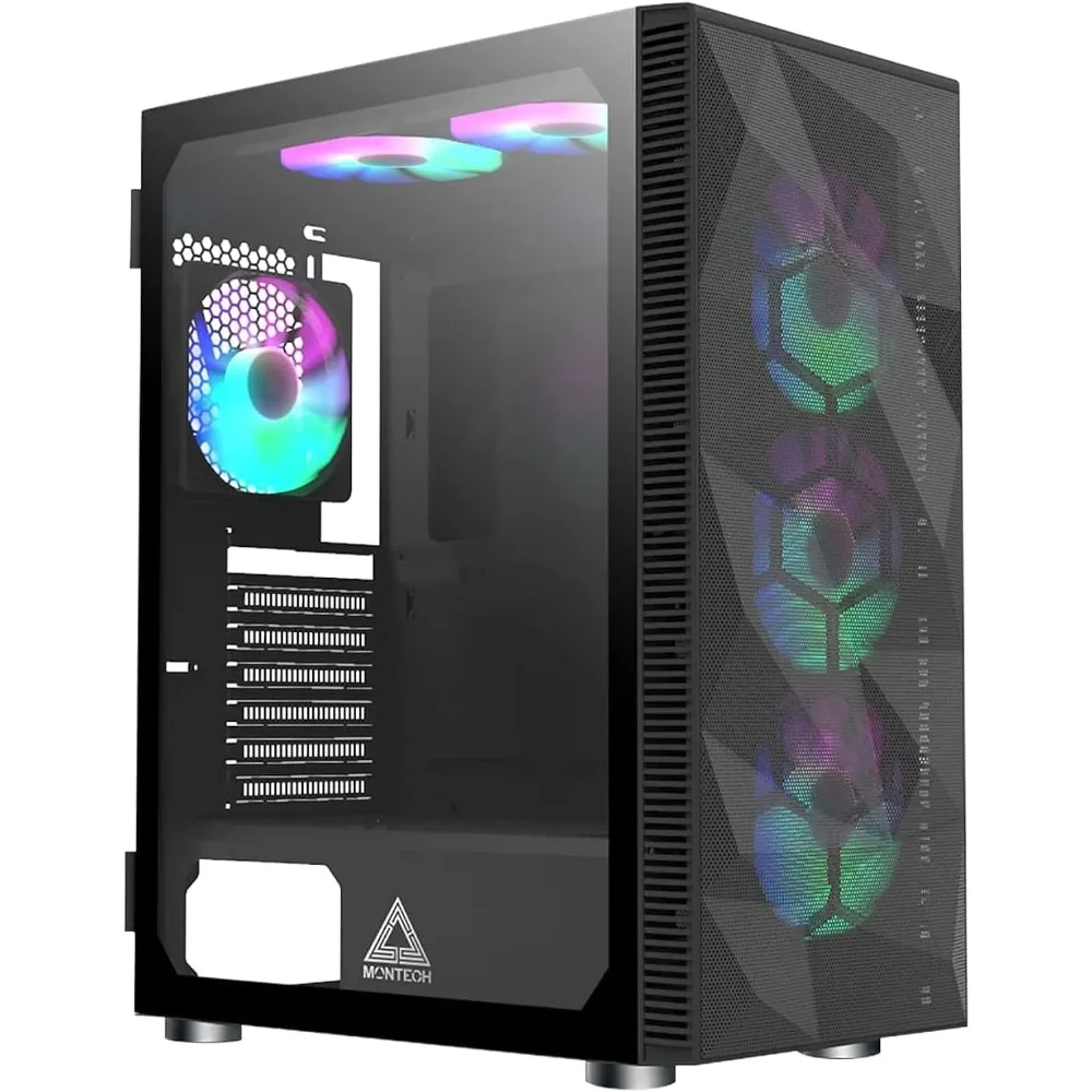 

6 Fans - 3x 140mm & 3x 120mm Fixed RGB Lighting Fans, ATX Mid-Tower PC Gaming Case, USB3.0, Door Open Tempered