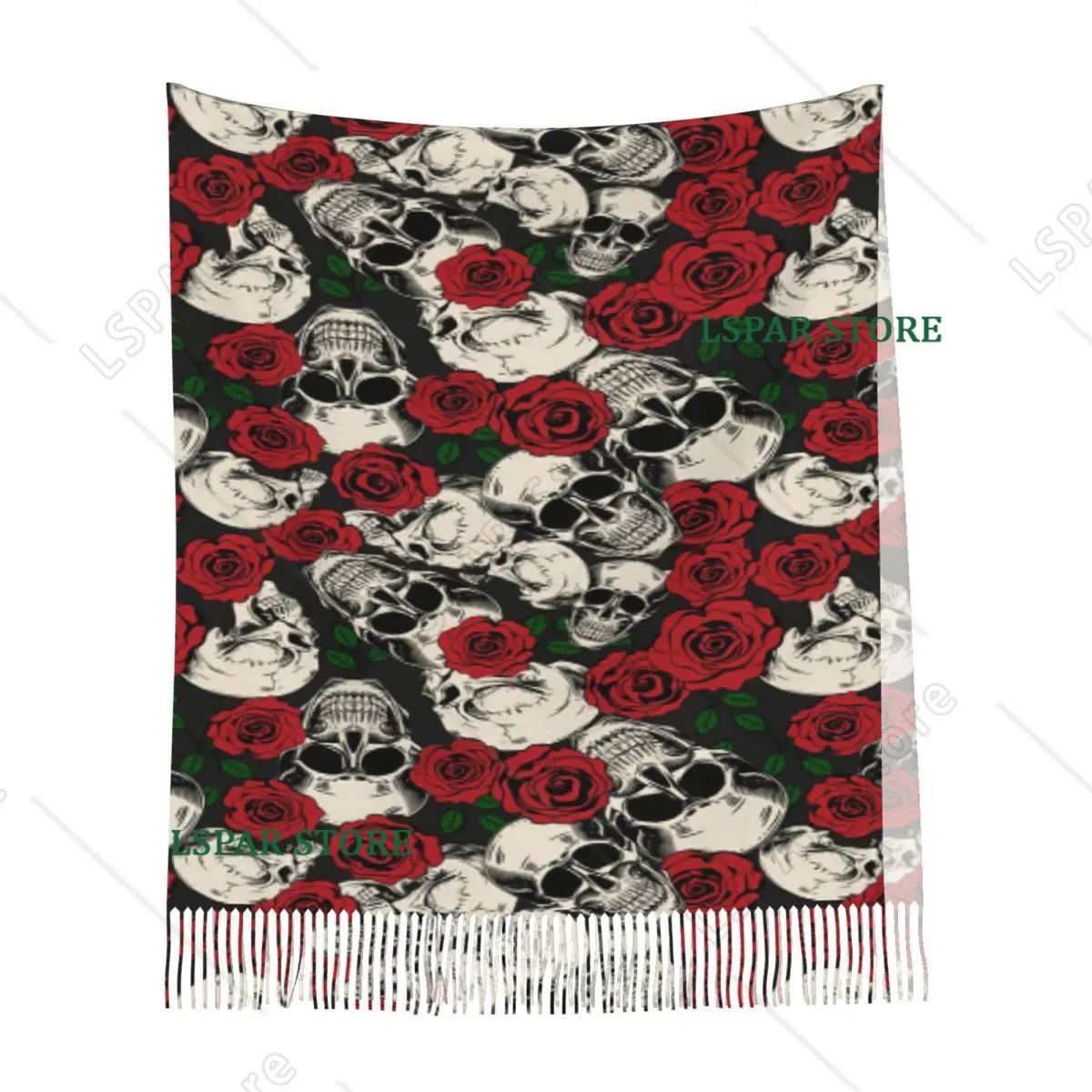 Skull Floral Rose Thorn Gothic Scarf Tassel Scarves for Women Soft Warm Shawls and Wraps Long Fall Winter Shawl Wrap