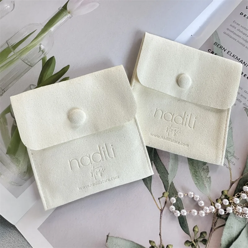 Customized product、Custom Logo Anti Dust Jewellery Pouch Packaging Bags Folded Velvet Small Envelope Button Flap Microfiber Jewe