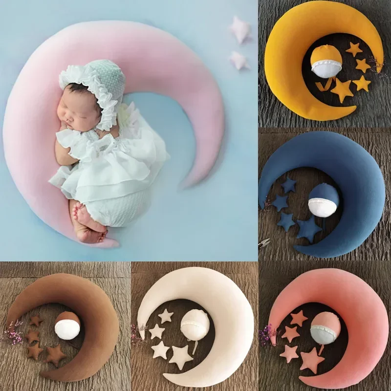 Baby Photography Props Newborn Posing Pillow Cute Baby Hat Colorful Beans Moon Stars Photo Shooting Set For Infant Newborn Gift