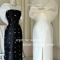 SPRAYING Black White Exquisite Satin Off the Shoulder Party Dress Big Bow Long Evening Dress Straight Formal Dress