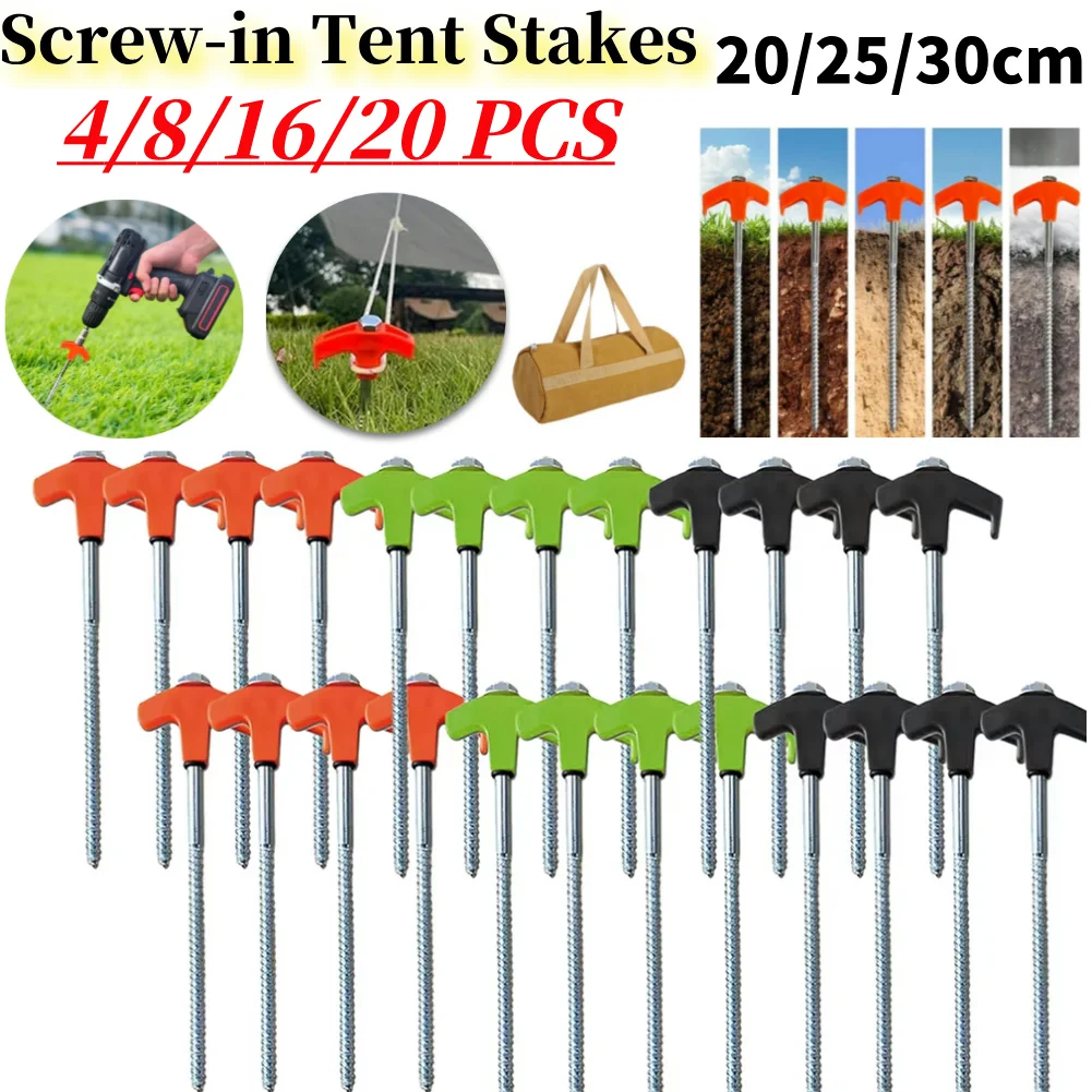 20/25/30cm Metal Tent Spikes Camping Pegs Heavy Duty Spiral Screw with Hex Socket Drill In Ground Anchors Camping Stakes