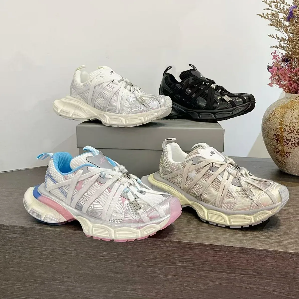 

Весна-лето, новая повседневная обувь унисекс, розовая, синяя, с контрастной сеткой, универсальная спортивная обувь для пар с толстой подошвой и увеличенным ремешком