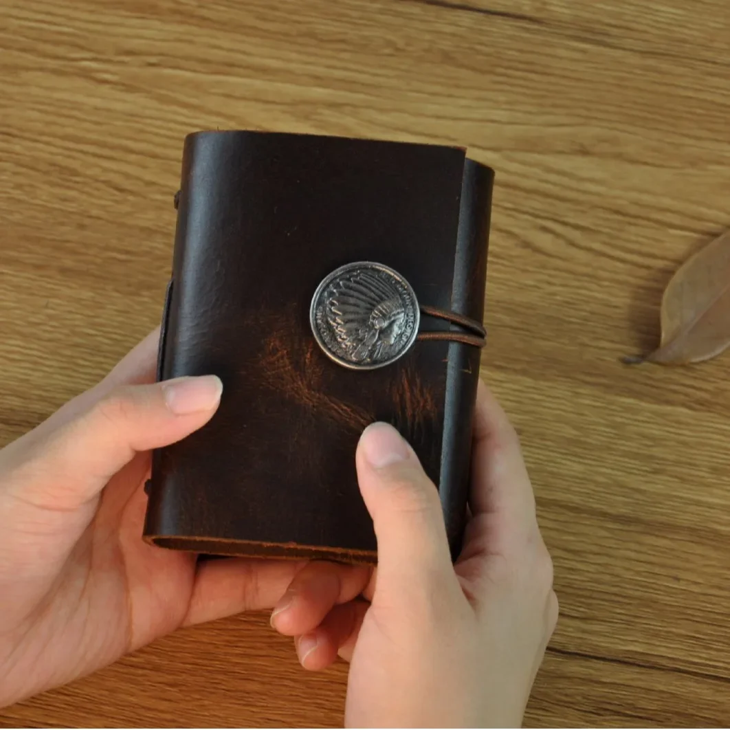 A7 genuine leather pocket book, original cowhide handmade diary, cute handbag, retro, compact, trendy, high aesthetic value