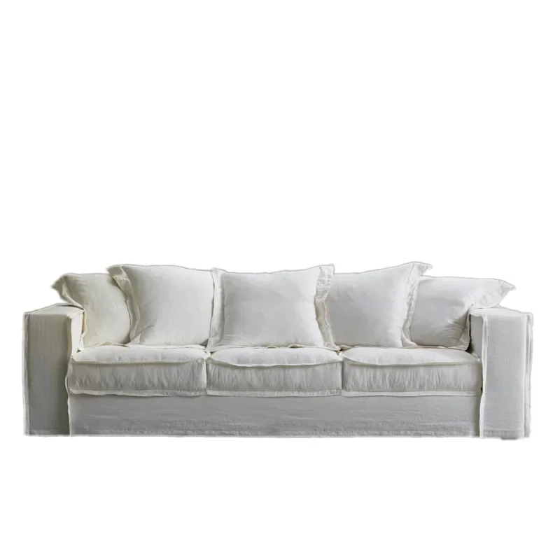 

Bed and breakfast hotel cotton and linen fabric white Nordic small apartment down dismantling and washing linen double sofa