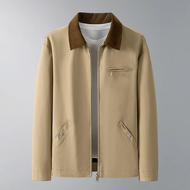 New 2026 Spring Autumn Contrast Color Lapel Men's Trendy Comfortable Casual Jacket Men's Large Size Solid Color Loose Jacket