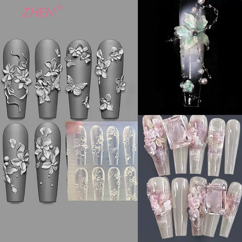 ثلاثية الأبعاد قالب سيليكون صغير فراشة زهرة مسمار الفن زينة الأظافر DIY تصميم زهرة قذيفة مسمار قالب ختم لوحة قالب مانيكير