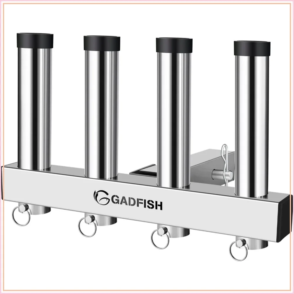 

Stainless Steel Hitch Fishing Rod Holder for 2" Receivers, 4 Tube Rack with Quick Release Pin, Adjustable Truck Rod Holder