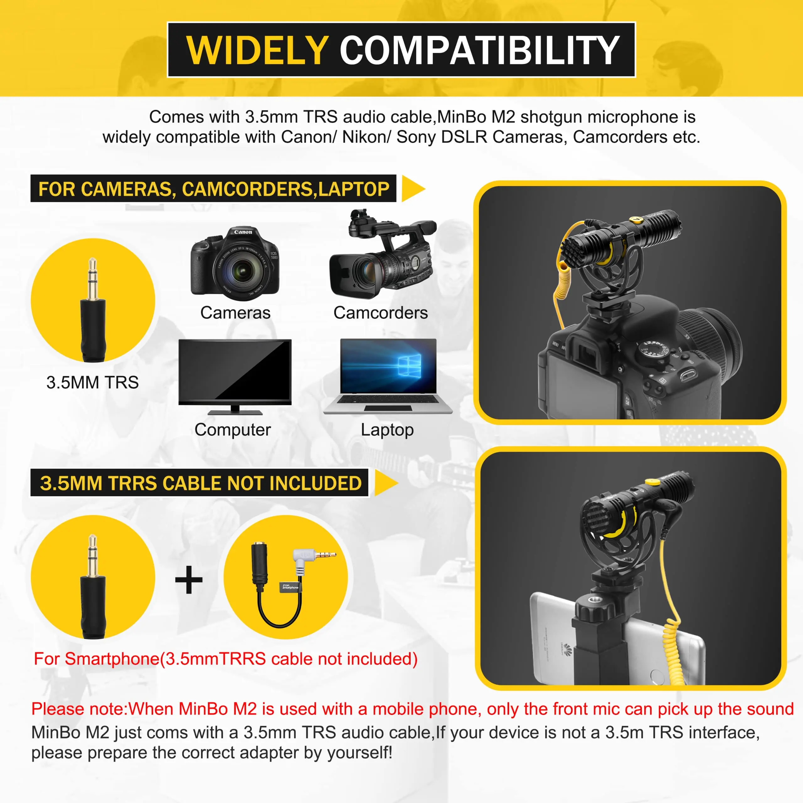 Microfone cardióide duplo 7RYMS MinBo M2 com montagem antichoque Rycote Lyre, gravação mono/estéreo, microfone plug and play para vlog YouTube ao vivo DSLR câmera de bolso, smartphones e laptops