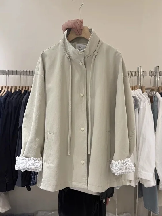 เสื้อโค้ทเทรนช์ผู้หญิง สไตล์เกาหลี ยอดนิยม สไตล์ญี่ปุ่น กันฝน ยาว สำหรับฤดูหนาว สีเบจ โปรโมชั่น เสื้อผ้าแฟชั่น สาวๆ ใส่เที่ยวข้างนอก