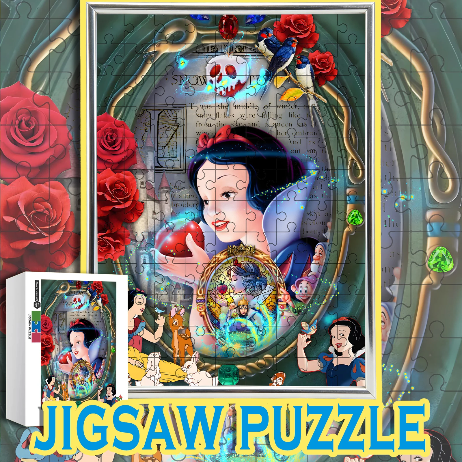 

Dark Fairy Tale Snow White Red Apple Vintage Mirror Wooden Jigsaw Puzzle 108/200/300/500/1000pcs Color Box