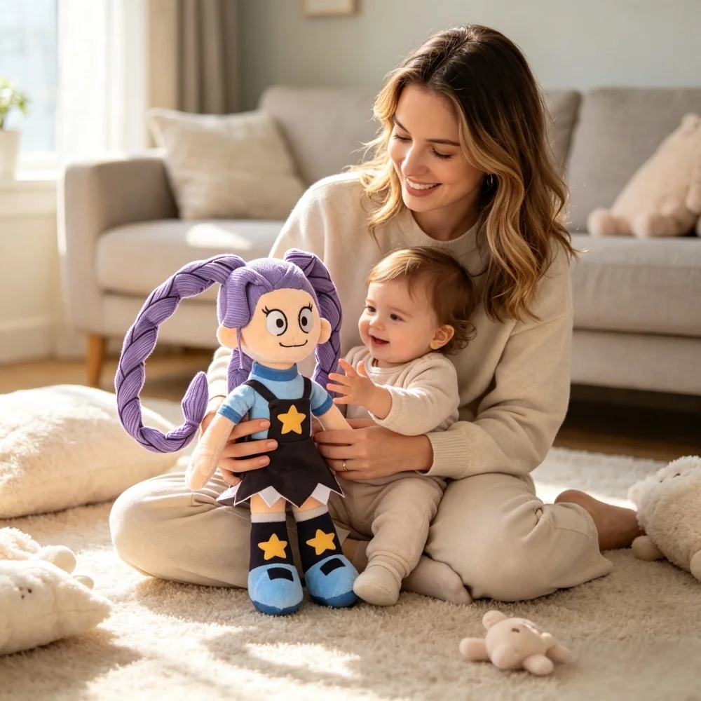 Lily Creepy Cute Monster Purple Long Braids Girl Plushie Fan Art Toy Soft Doll for Gamers Kids Birthday Christmas Gift