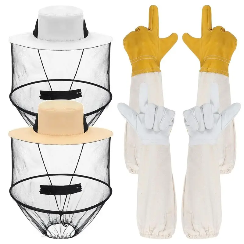 

A67P-Beekeeping Gloves Hats Set 2 Pack Beekeeping Fencing Veil Mosquito Hats Netting Sun Net Hat With Net Mesh Mask