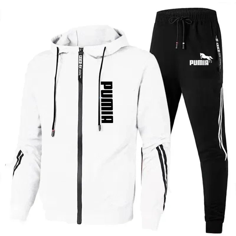 Heren Herfst Winter Lange Mouw Sport Trainingspak Mode Jacks Met Rits En Joggingbroek Casual Mannelijke Fleece Bedrukte Trui Pakken