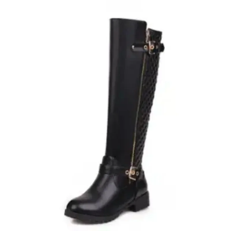 

Women Boots Over The Knee Retro Knight Boot 2CM Square Heel Round Head Black Adhesive Shoes Artificial Wool Fashion Women Shoes