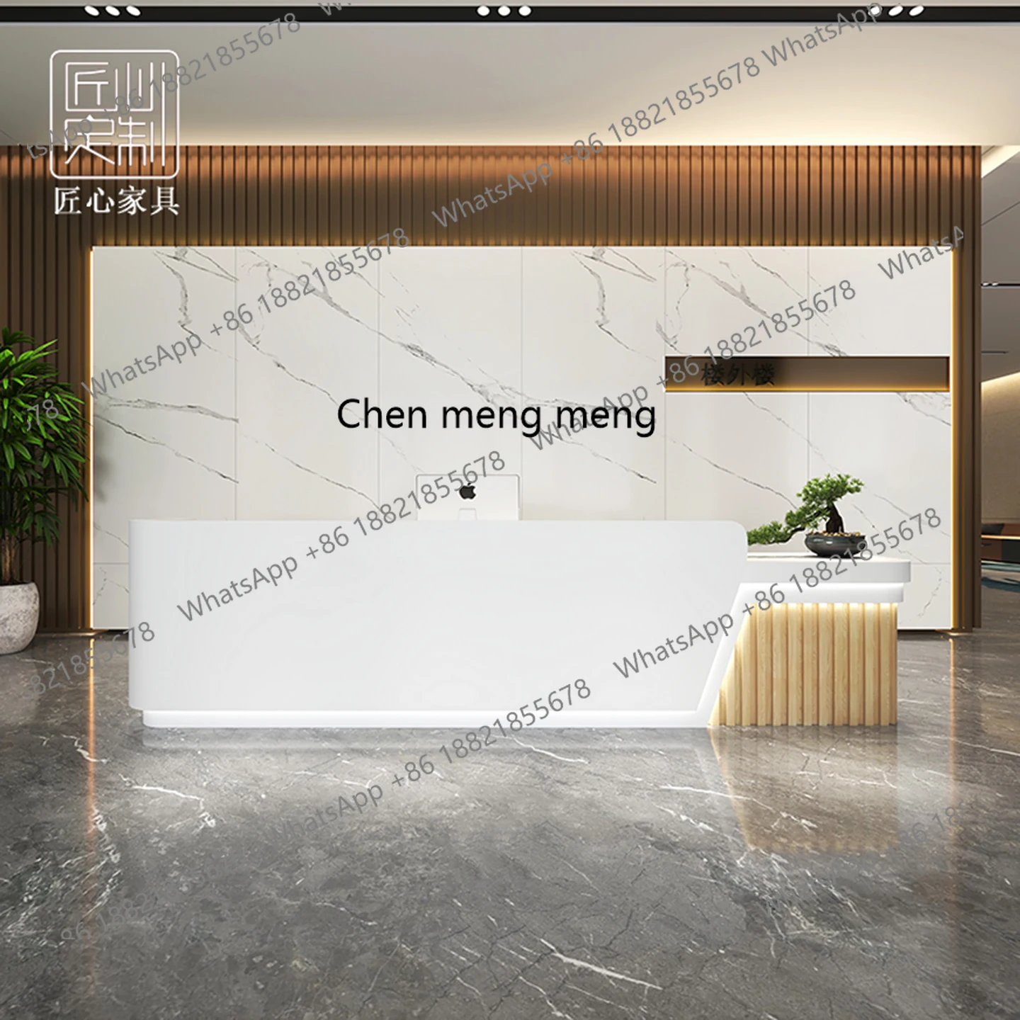 Mostrador de pintura de lujo, luz moderna, salón de belleza, página de pago, recepción de empresa