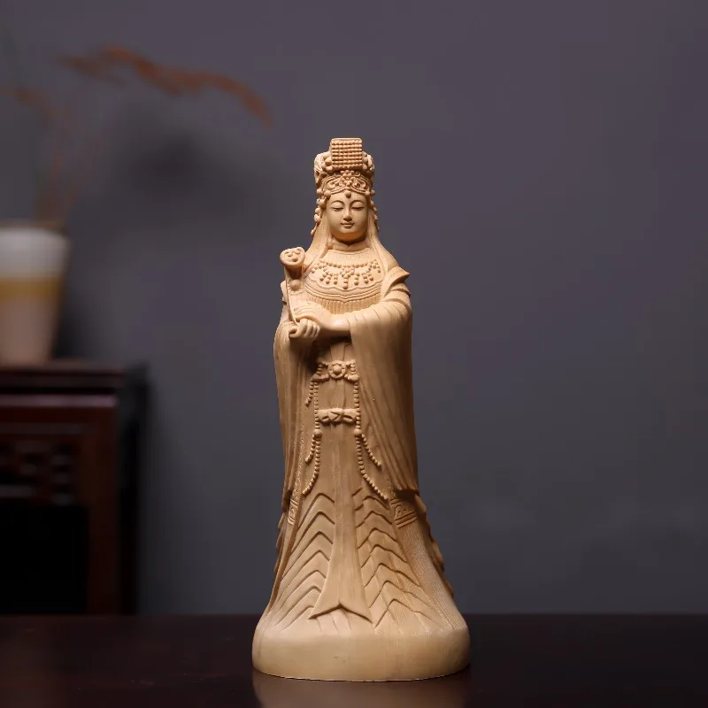 

Hand-Carved Hinoki Wood Mazu Statue - 7.9/11.8" Sea Goddess Sculpture Home Altar Decor, Feng Shui Figurine
