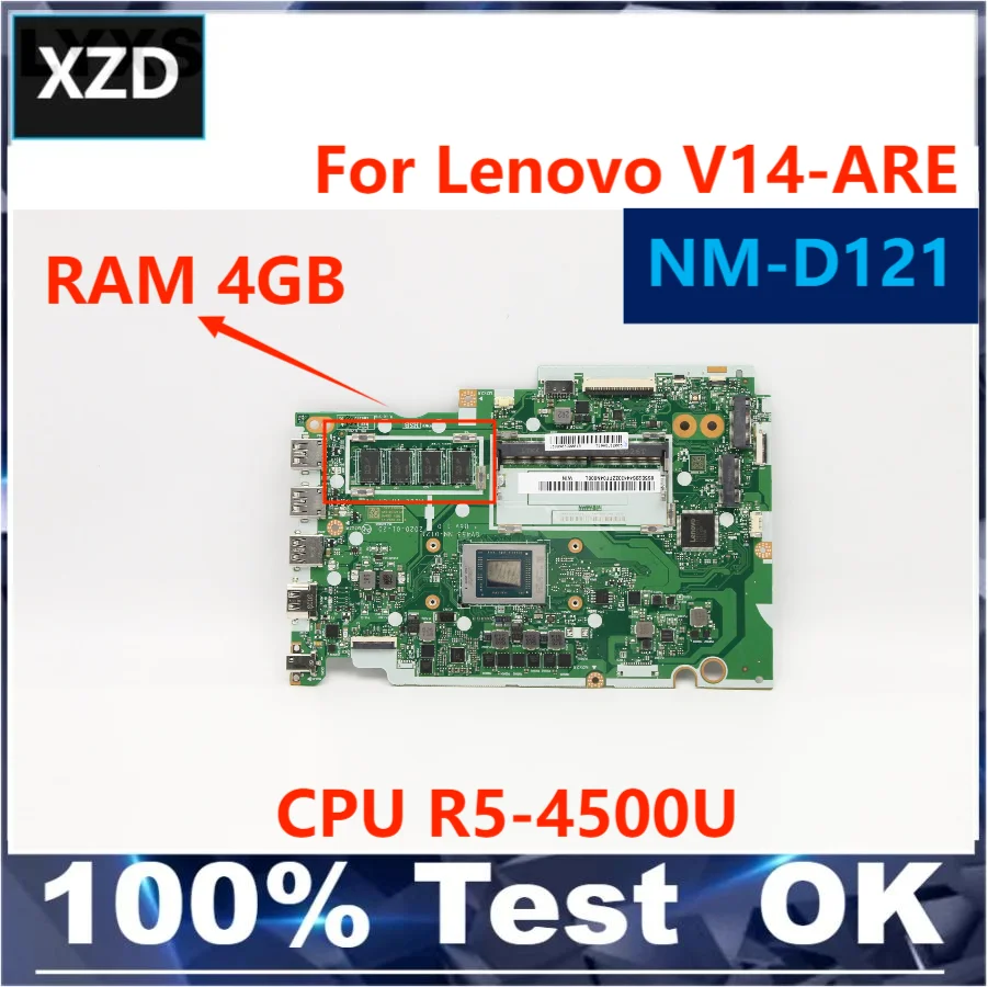 NM-D121 Mainboard For Lenovo V14-ARE Laptop Motherboard. with CPU R5 4500U RAM 4G 100% test work