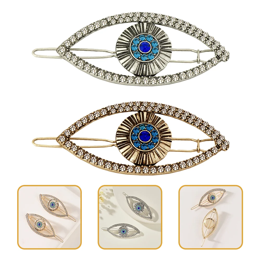 

2 Pcs Hairpin Evil Eye Bobby Pins for Women Barrette Girl Accessories Vintage Rhinestone Hairpins