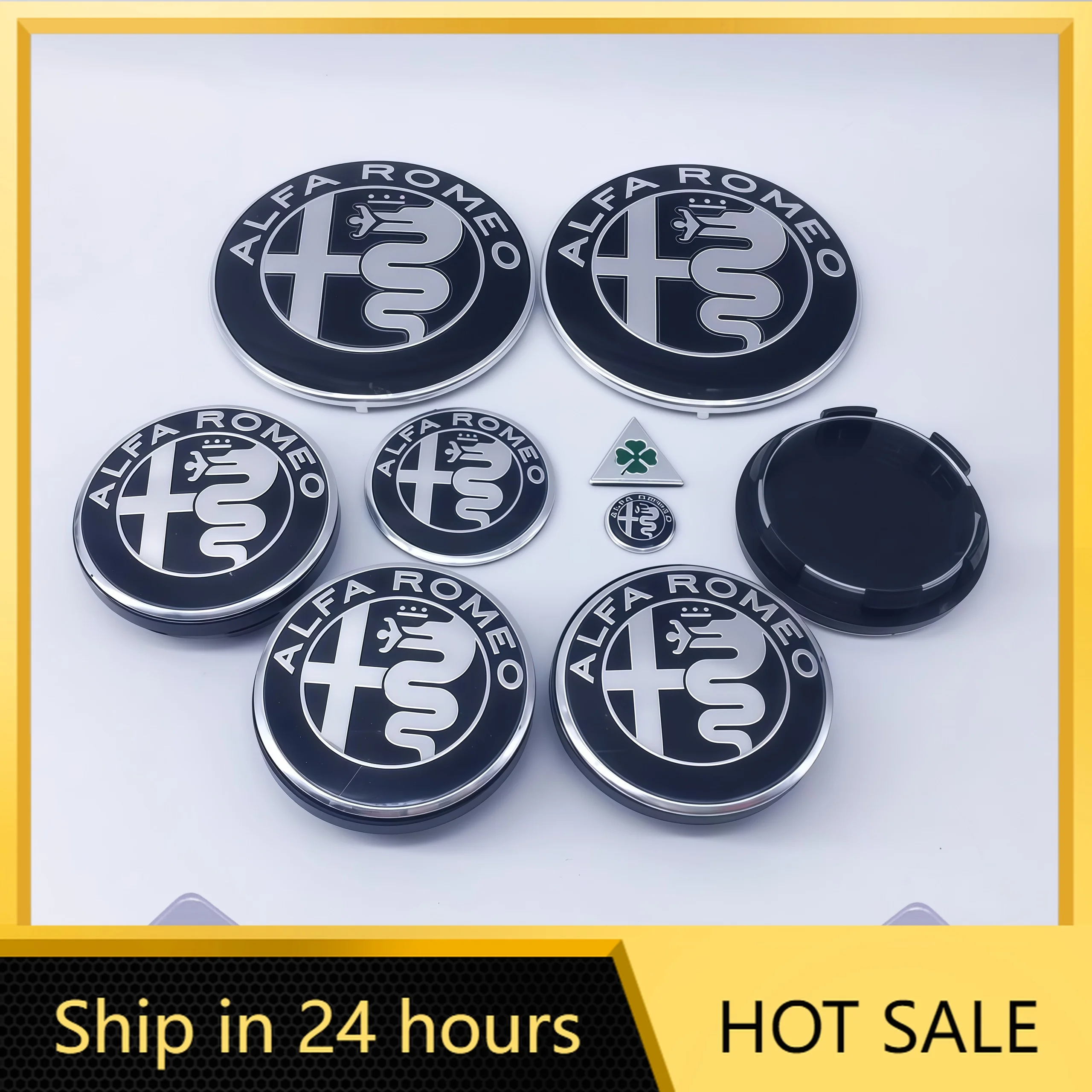 Autoaufkleber 1 Set 11 Stück Radnabenkappen 50mm Durchmesser für Alfa Romeo 74mm Motorhaube Kofferraum 40mm Lenkrad-Emblem Kompatibel mit