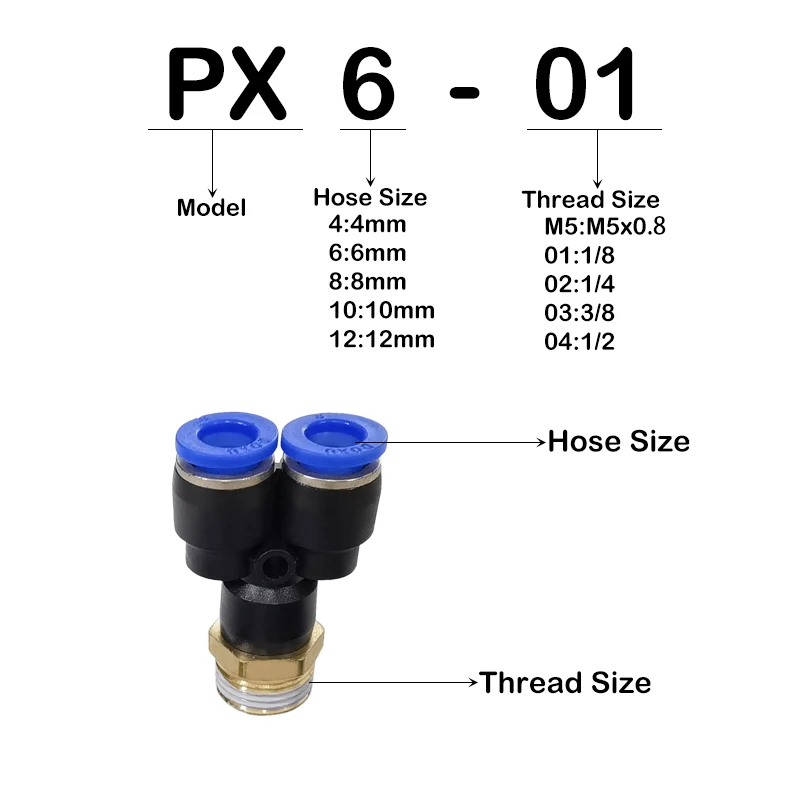 High Quailty 10PCS/LOT PX4-01 PX6-01 PX8-02 PX10-02 PX12-02 Male Thread One Touch Push in Y Joint Pneumatic Quick Fittings