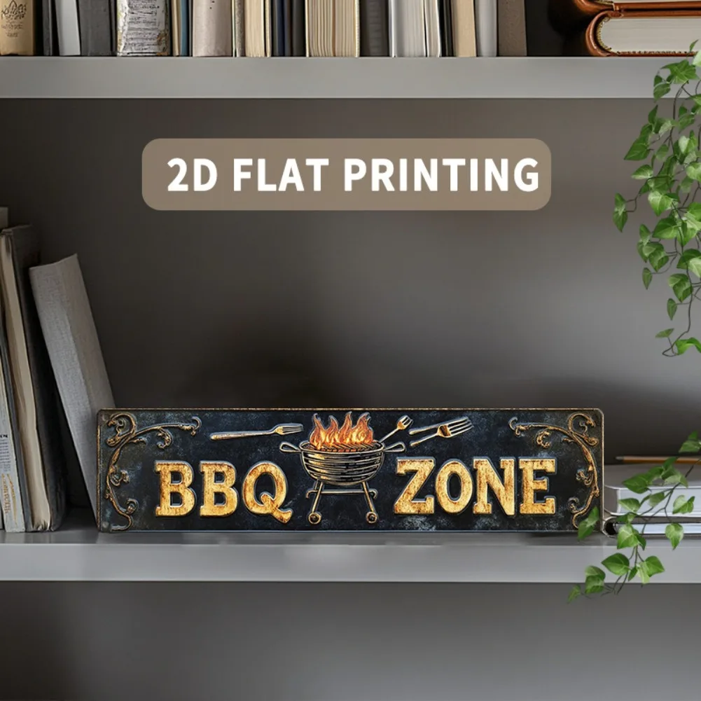 Retro BBQ Area Aluminum Sign – Golden Letters Brighten Backyard Parties, Create Outdoor Food Haven, Must-Have for Grilling Pros