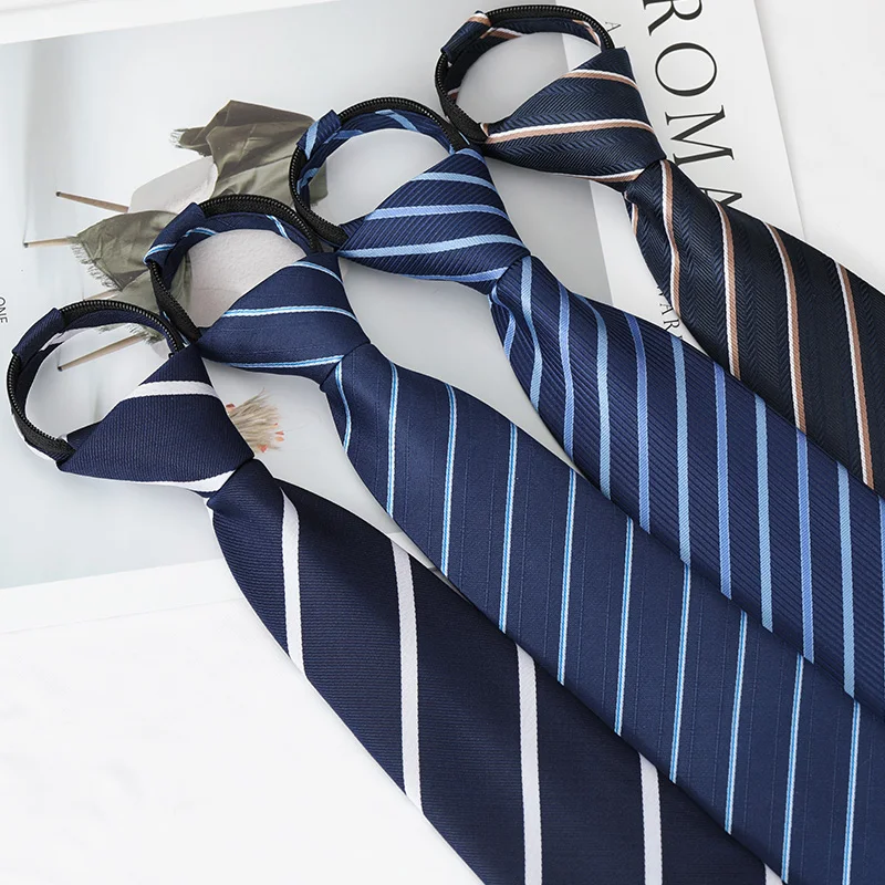 zipper-tie-wedding-groomsmen-best-man-business-formal-plaid-knotless-men's-necktie-korean-style-slim-lazy-patterned-tie