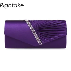 Rightake-Bolso de mano Morado para mujer, bolsa de hombro de lujo con diamantes de imitación en Diagonal, para fiesta de graduación y de noche