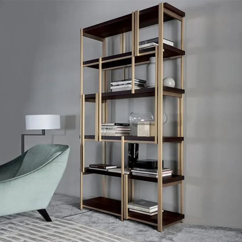 Nordic Metal Bookshelf Floor to Ceiling Display Rack Modern Luxury Living Room Partition Shelf Multi Tier Office Storage
