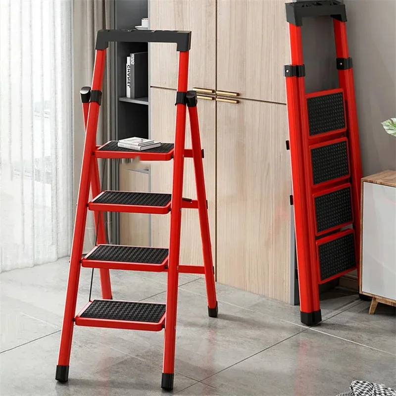 Multifunctional Kitchen Step Stool Safety Folding Ladders Carbon Steel Thickened Indoor Herringbone Stair Telescopic Ladder Z