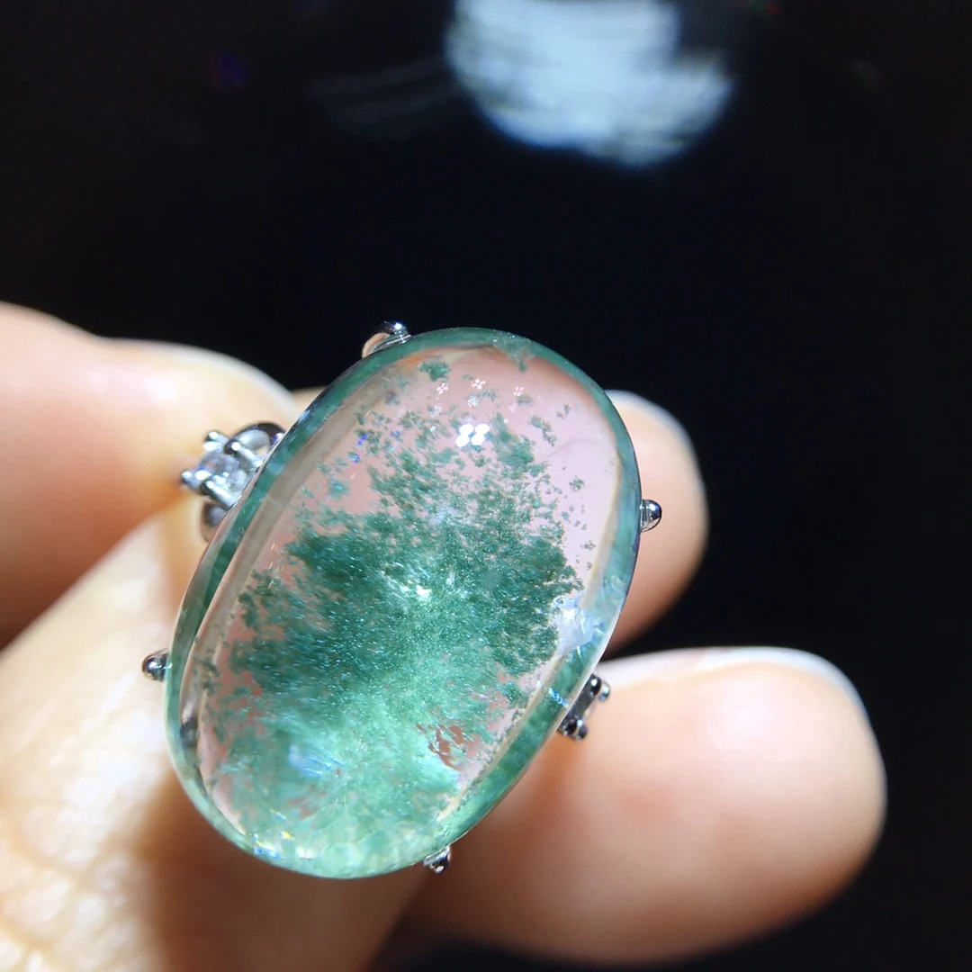 

Натуральное зеленое фантомное регулируемое кольцо для мужчин, серебряная бусина 925, фантом 19,3/13,2 мм, женские и мужские ювелирные изделия AAAAAA