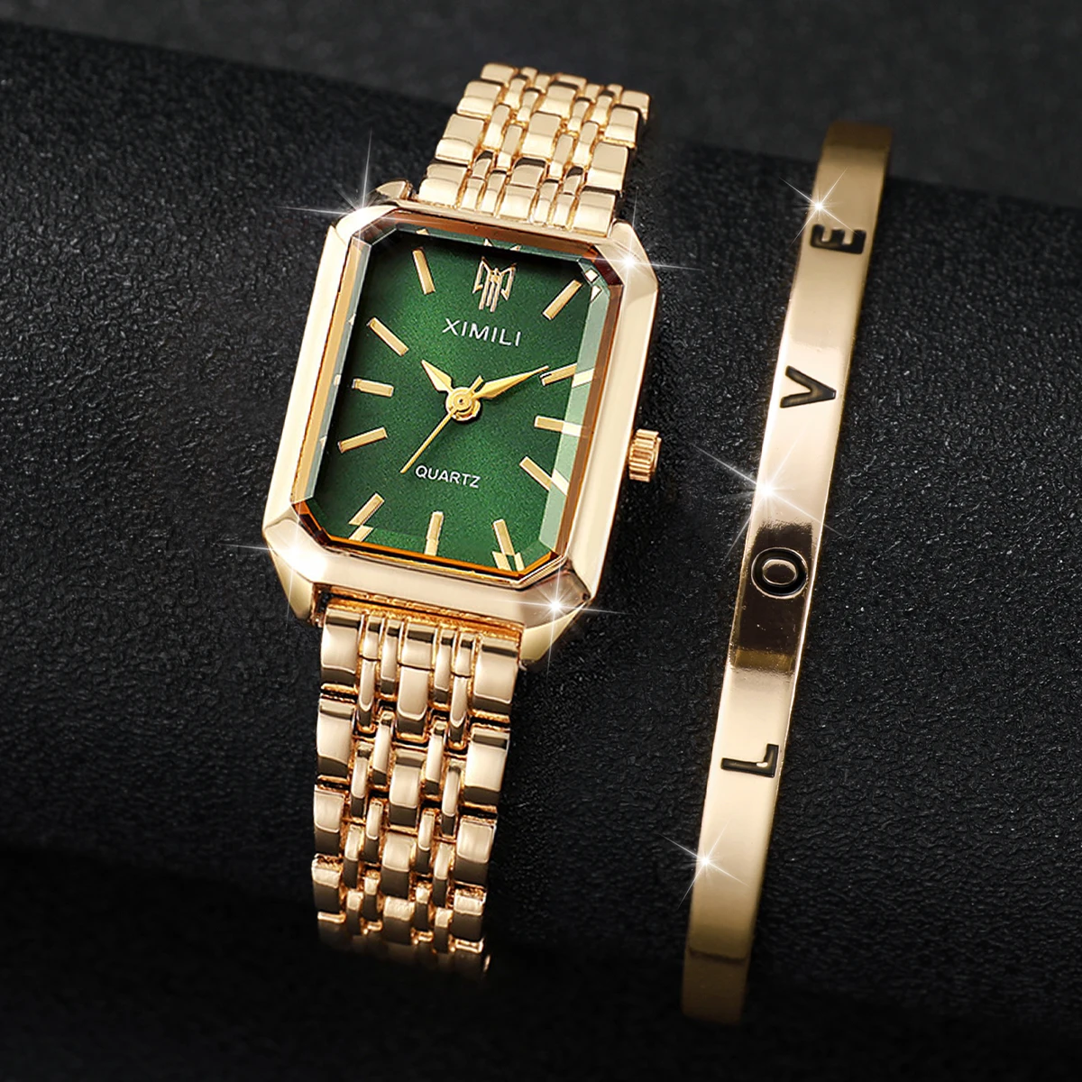 2PCS Fashion Women Watch Bracelet Set Luxury Gold Steel Band Ladies Quartz Watches Reloj Mujer Girls Clock Gift