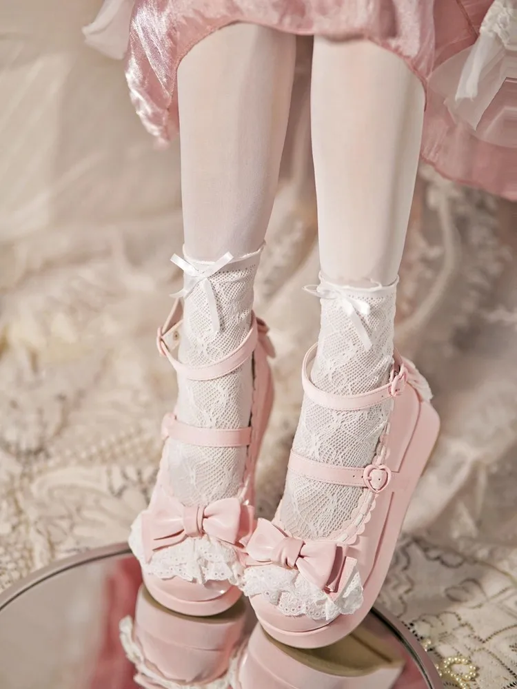 الأصلي لوليتا فتاة سميكة سوليد مقوس دانتيل رئيس مستدير الأميرة حذا فردي للسيدات الرسوم المتحركة أنيمي تأثيري عالية الكعب الصنادل الحفلات #1