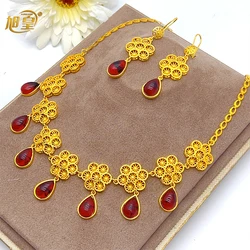 XUHUANG Nigeria Bridal Crystal Charm Necklace/Bracelet/Earrings/ Set With Tassel Arab Party Jewelry Sets for Dubai Wedding Gifts