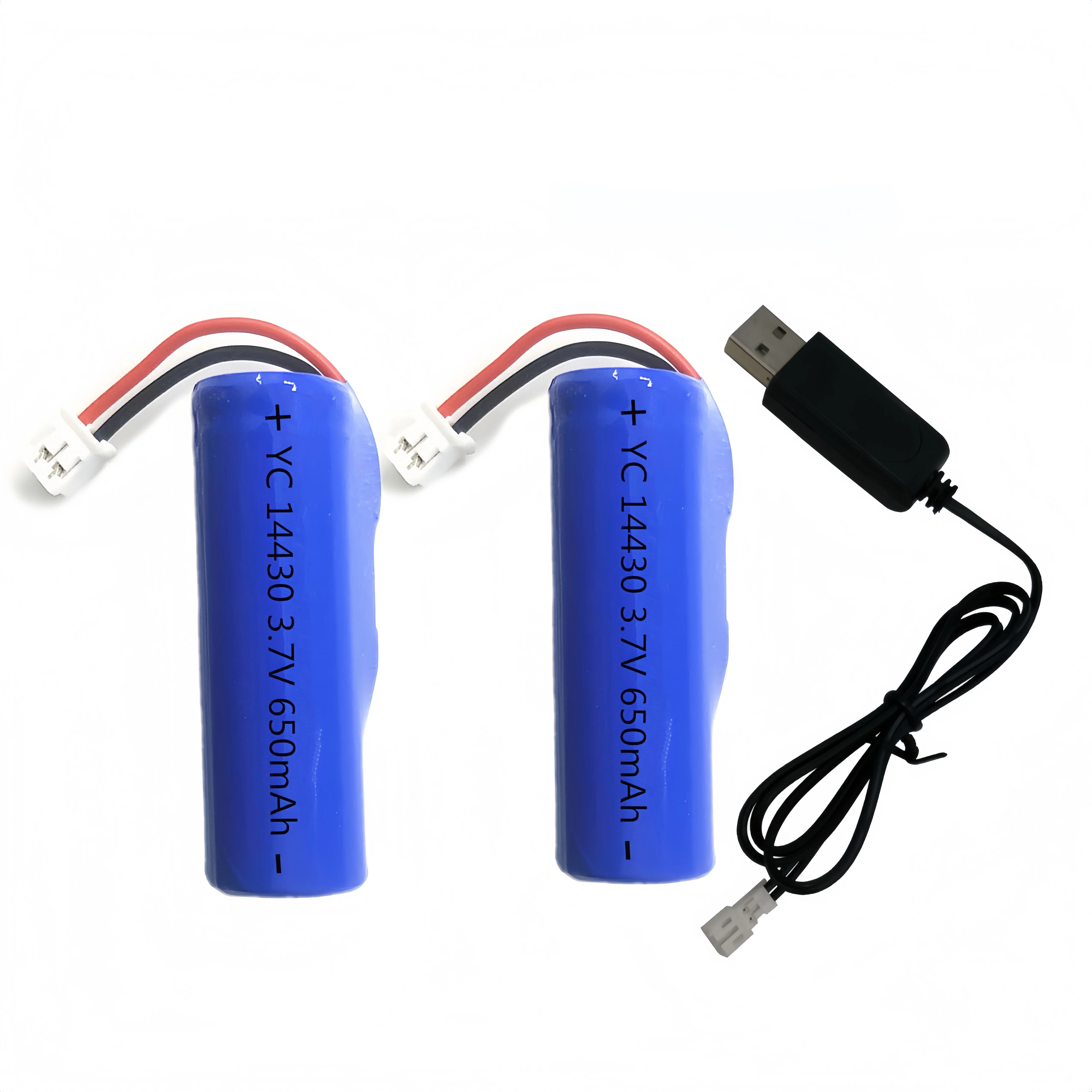 14430 Rechargeable Lithium Battery with Connector Wires 3.7V 650mAh USB Charging Cable for Radio Speaker Headlamp Walkie talkie