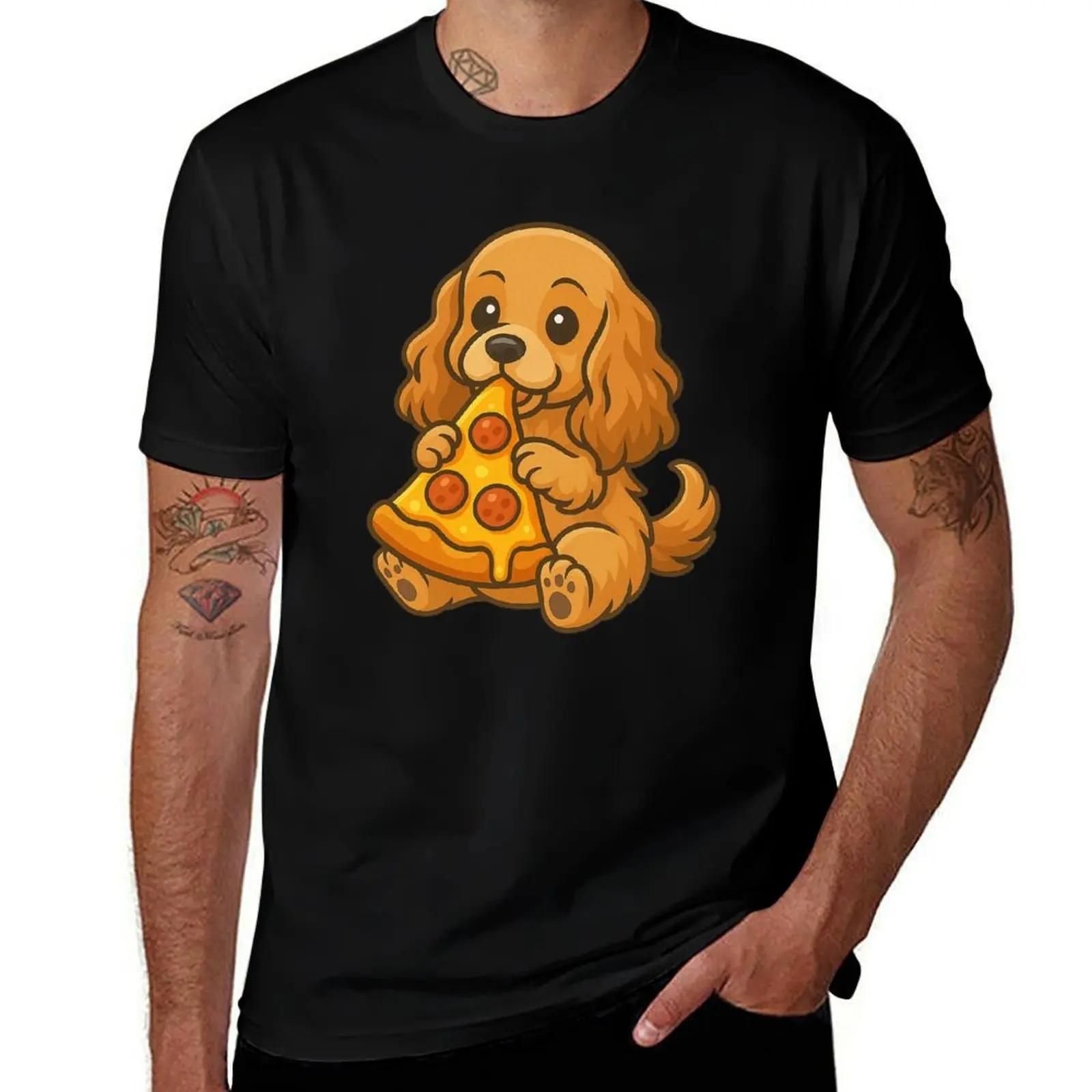

Cute Cocker Spaniel Eating Pizza T-Shirt Clothing tops custom t-shirts mens big and tall t shirts