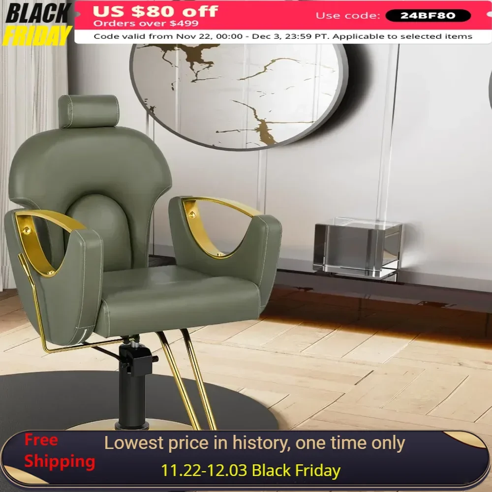 Salon Chair for Hair Stylist Reclining Height Adjustable Hydraulic Hair Chairs with 360 Degrees Rolling Swivel Barber Chair