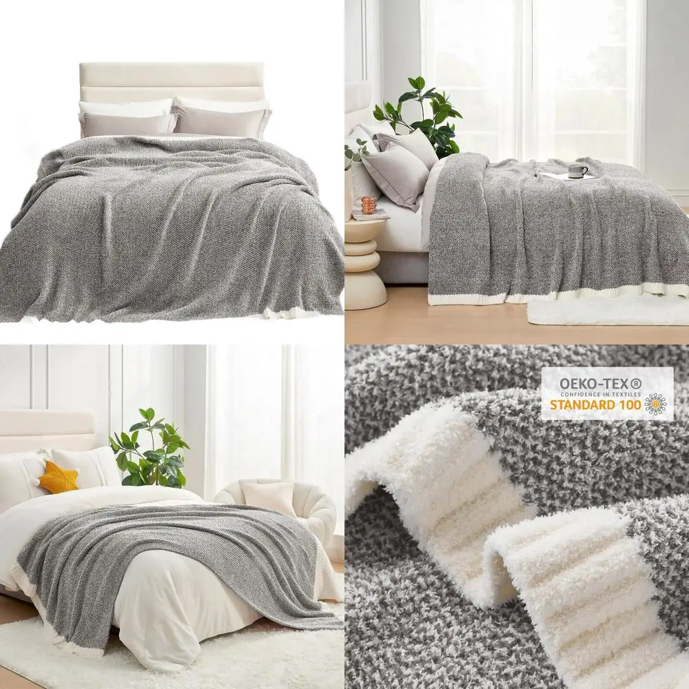 

Luxurious Oversized Cozy Knit Blanket, Heather Dark Grey, 90x90, Queen Size Bedding