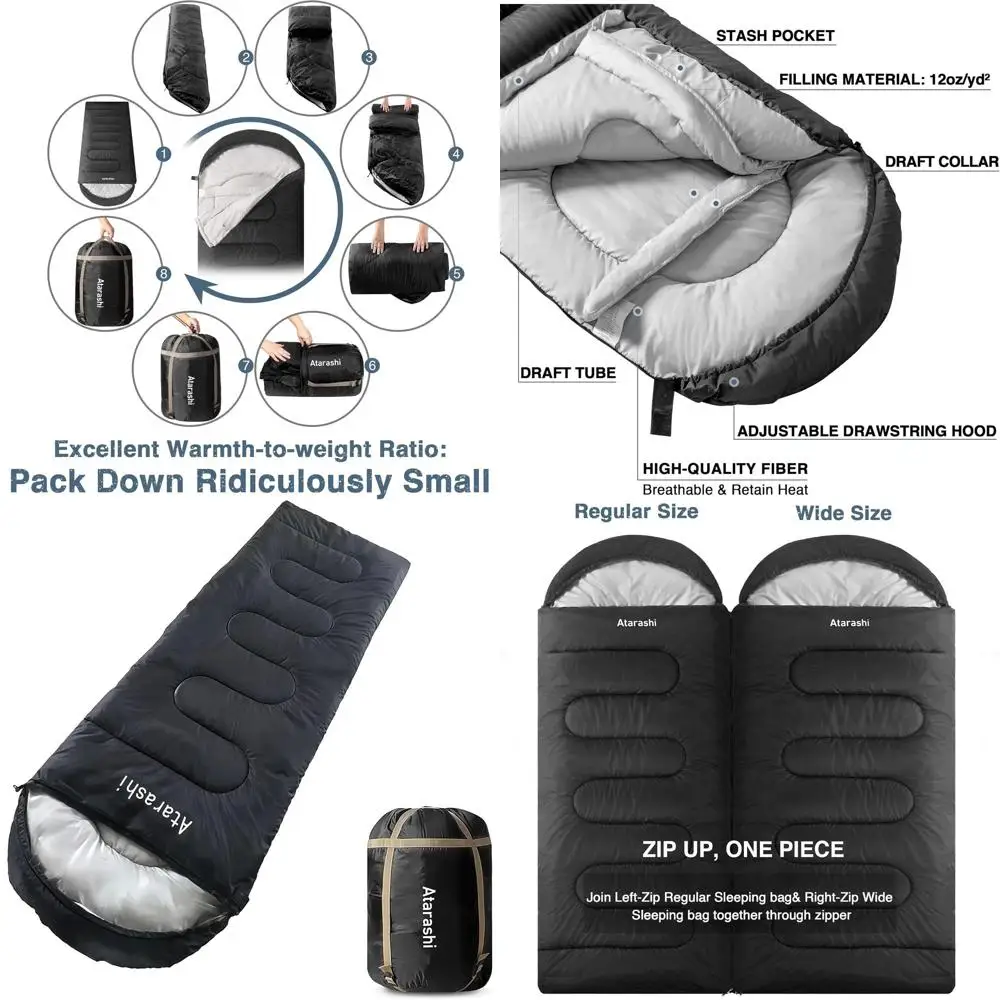 

4-Season Lightweight Adult Sleeping Bag - Extra Large, Warm, Compact Sack for Camping, Hiking & Outdoors