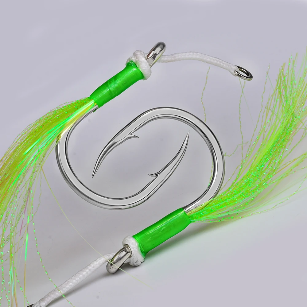 PROBEROS 2 Stück/Beutel Hochsee-Angelhaken mit Doppelhaken, Flash-Feather-Design, Robuste Widerhaken-Jighaken für Salzwasser-Angelausrüstung – Detail 11