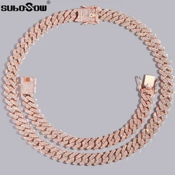 New 12 MM Bar Cuban Link Chain Men's Necklace Rose Gold Silver Color Full Rhinestones Cuban Choker Rapper Hip-hop Male Jewelry