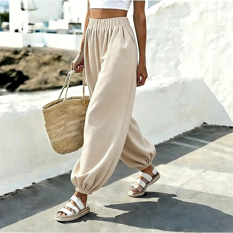 Comfortable High Waist Lantern Pants Women's Long Trousers Vacation Style Independent Station Cross-Border Beach Holiday Wind